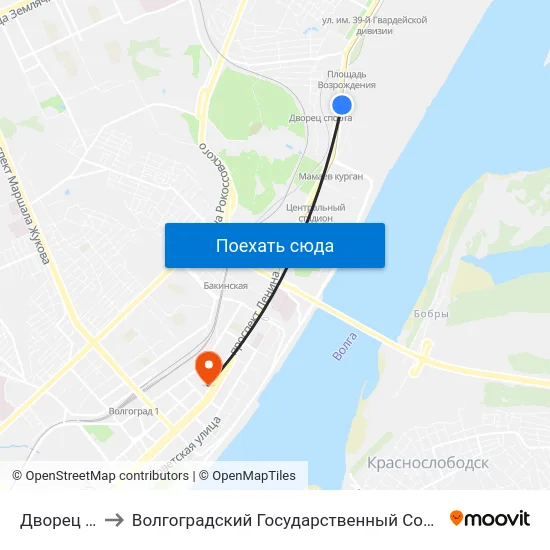 Дворец Спорта (Б) to Волгоградский Государственный Социально-Педагогический Университет map