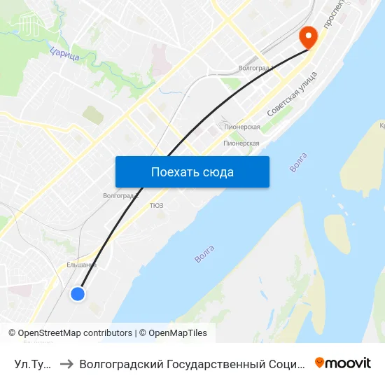 Ул.Тулака (А) to Волгоградский Государственный Социально-Педагогический Университет map