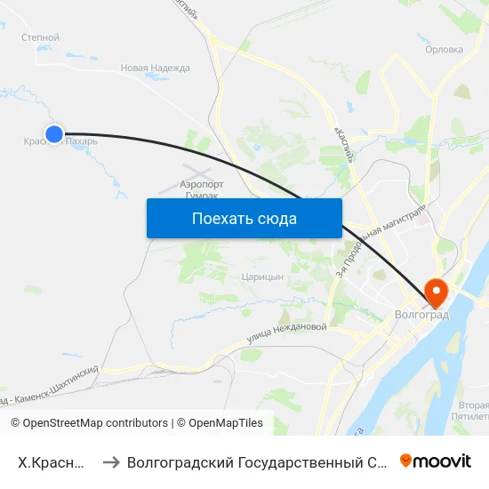 Х.Красный Пахарь (А) to Волгоградский Государственный Социально-Педагогический Университет map