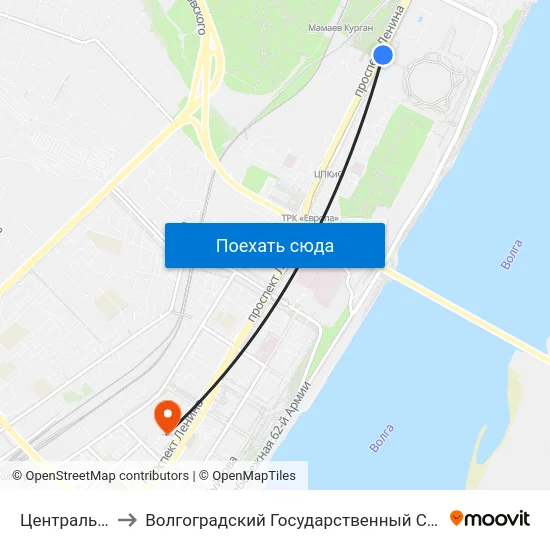 Центральный Стадион to Волгоградский Государственный Социально-Педагогический Университет map