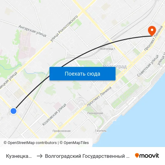 Кузнецкая (Ул. Елецкая) to Волгоградский Государственный Социально-Педагогический Университет map
