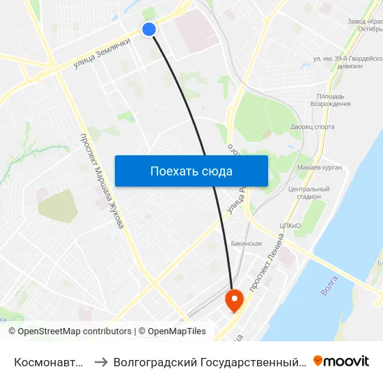 Космонавтов (Ул. Землячки) to Волгоградский Государственный Социально-Педагогический Университет map