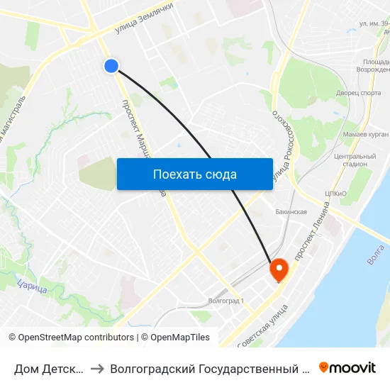 Дом Детского Творчества to Волгоградский Государственный Социально-Педагогический Университет map
