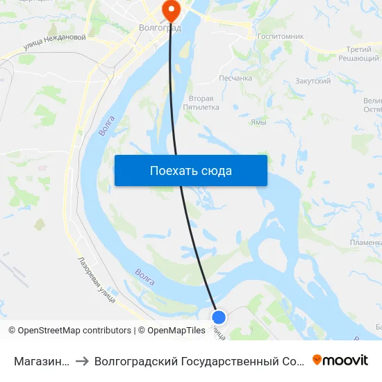 Магазин Пятёрочка to Волгоградский Государственный Социально-Педагогический Университет map