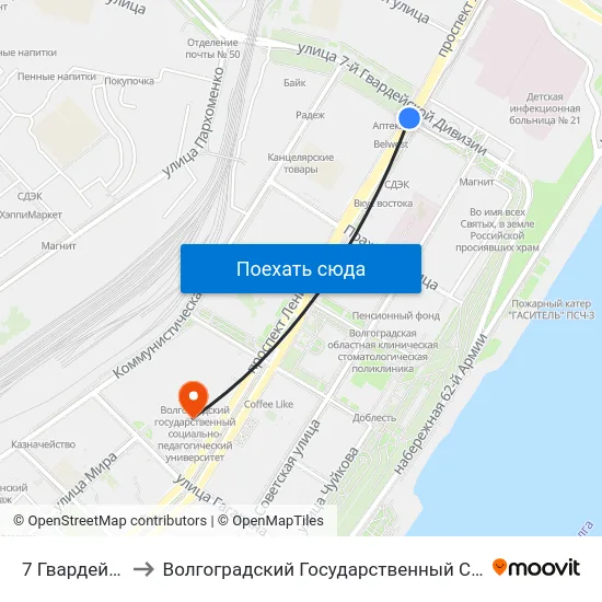 7 Гвардейской Дивизии to Волгоградский Государственный Социально-Педагогический Университет map