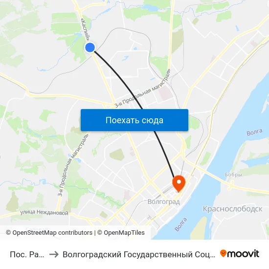 Пос. Разгуляевка to Волгоградский Государственный Социально-Педагогический Университет map