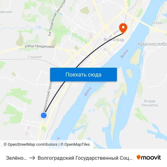 Зелёное Кольцо to Волгоградский Государственный Социально-Педагогический Университет map
