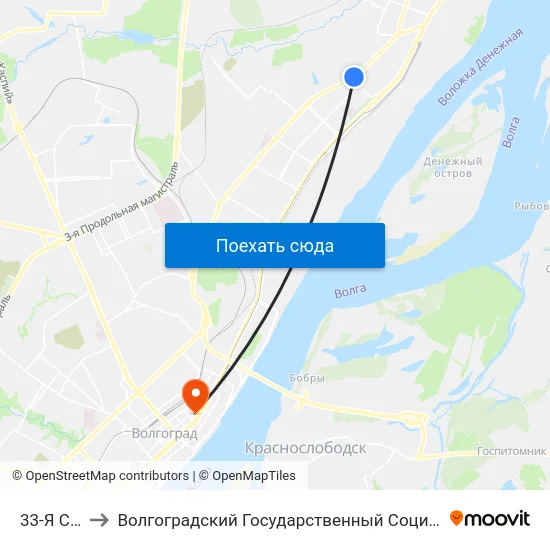 33-Я Столовая to Волгоградский Государственный Социально-Педагогический Университет map