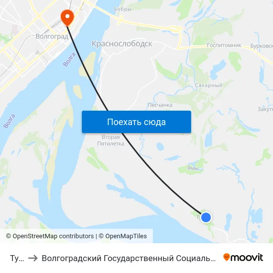Тумак to Волгоградский Государственный Социально-Педагогический Университет map