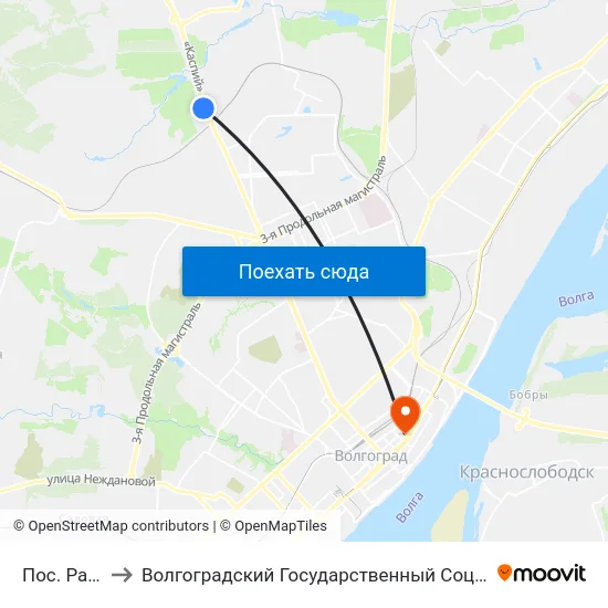 Пос. Разгуляевка to Волгоградский Государственный Социально-Педагогический Университет map