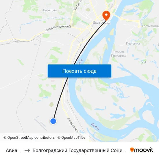 Авиагородок to Волгоградский Государственный Социально-Педагогический Университет map