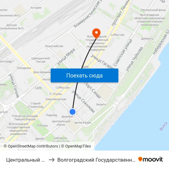 Центральный Рынок (По Требованию) to Волгоградский Государственный Социально-Педагогический Университет map