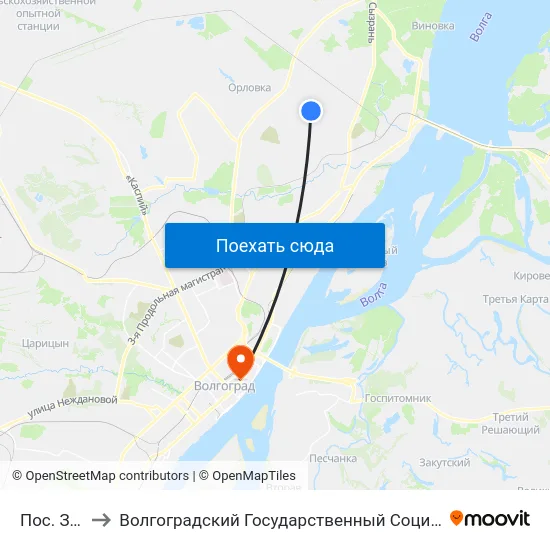 Пос. Заречный to Волгоградский Государственный Социально-Педагогический Университет map