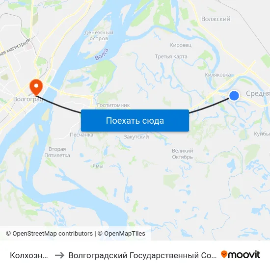 Колхозная Ахтуба - 1 to Волгоградский Государственный Социально-Педагогический Университет map