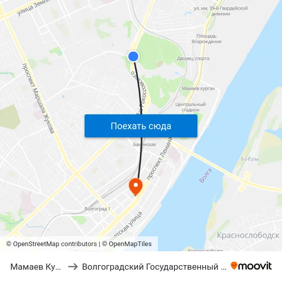 Мамаев Курган (Телецентр) to Волгоградский Государственный Социально-Педагогический Университет map