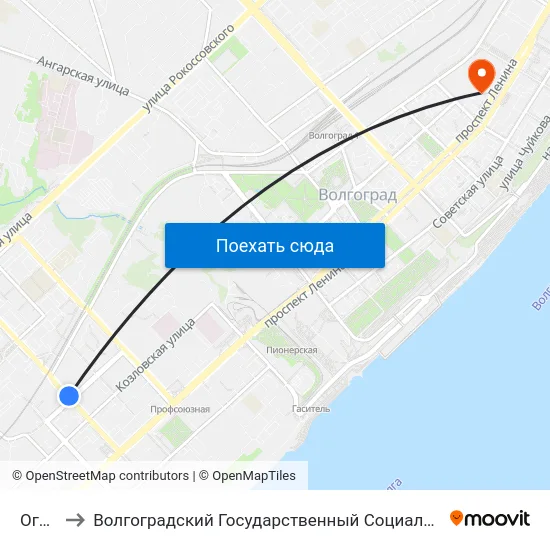 Огарёва to Волгоградский Государственный Социально-Педагогический Университет map