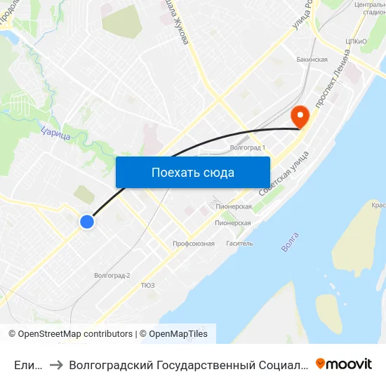 Елисеева to Волгоградский Государственный Социально-Педагогический Университет map