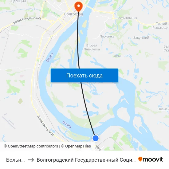 Больница №24 to Волгоградский Государственный Социально-Педагогический Университет map