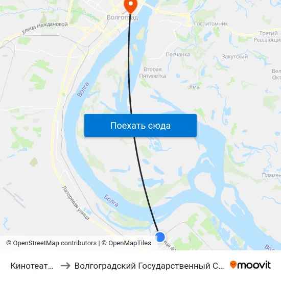 Кинотеатр Юбилейный to Волгоградский Государственный Социально-Педагогический Университет map