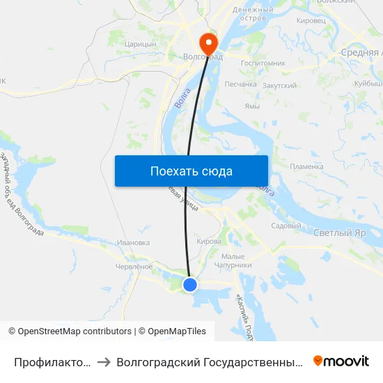Профилакторий (Пос. Южный) to Волгоградский Государственный Социально-Педагогический Университет map