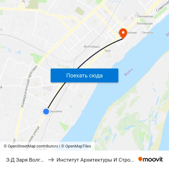 З-Д Заря Волгограда (А) to Институт Архитектуры И Строительства Волггту map