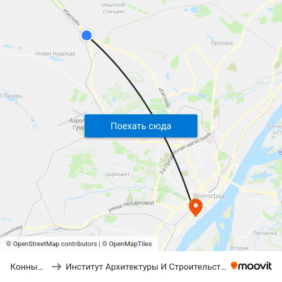 Конный (Б) to Институт Архитектуры И Строительства Волггту map