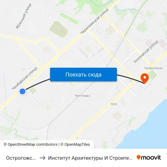 Острогожская (Б) to Институт Архитектуры И Строительства Волггту map