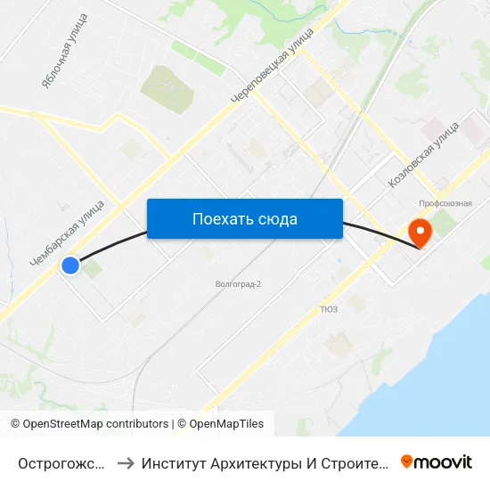 Острогожская (А) to Институт Архитектуры И Строительства Волггту map