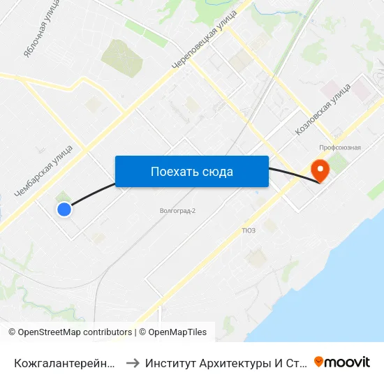Кожгалантерейная Фабрика (Б) to Институт Архитектуры И Строительства Волггту map