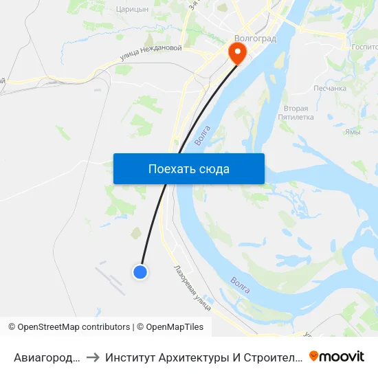 Авиагородок (Б) to Институт Архитектуры И Строительства Волггту map