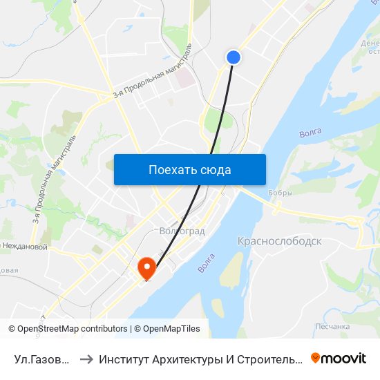 Ул.Газовая (Б) to Институт Архитектуры И Строительства Волггту map