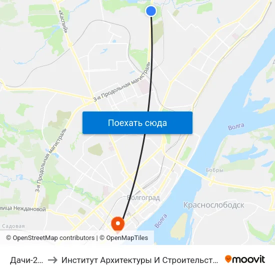 Дачи-2 (Б) to Институт Архитектуры И Строительства Волггту map