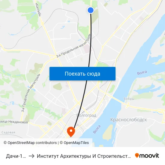 Дачи-1 (Б) to Институт Архитектуры И Строительства Волггту map