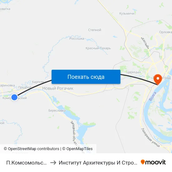 П.Комсомольский Тр. (А) to Институт Архитектуры И Строительства Волггту map
