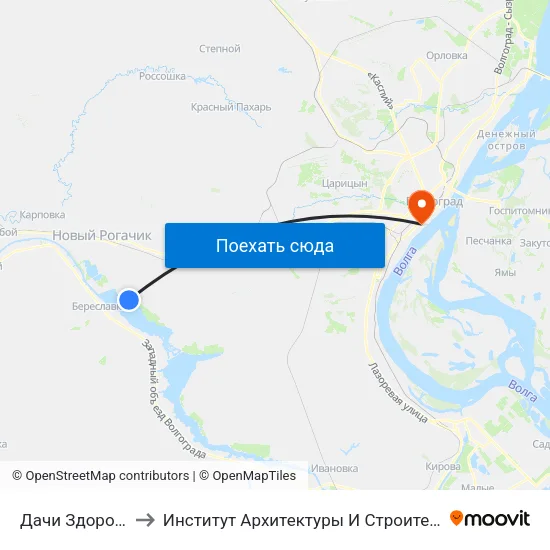 Дачи Здоровье (Б) to Институт Архитектуры И Строительства Волггту map