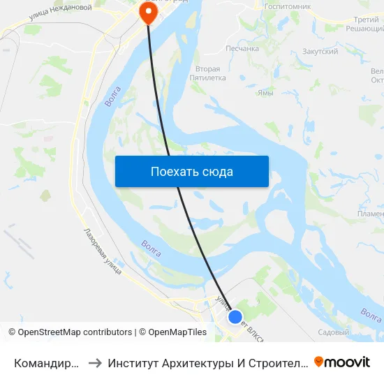 Командира Рудь to Институт Архитектуры И Строительства Волггту map