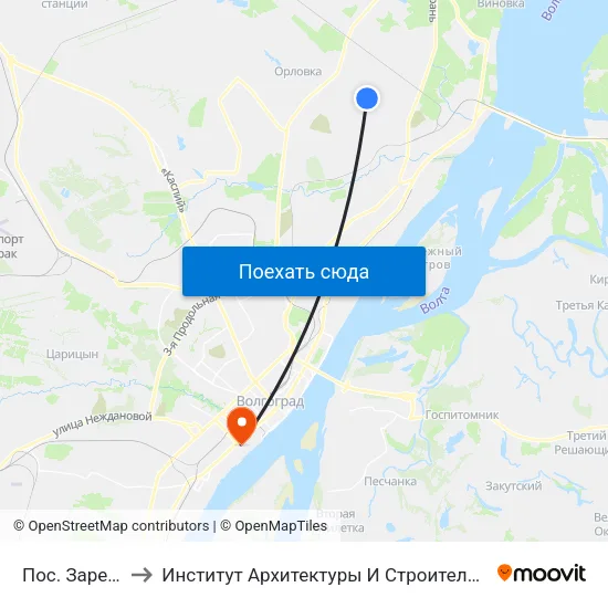 Пос. Заречный to Институт Архитектуры И Строительства Волггту map