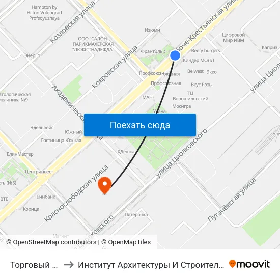 Торговый Центр to Институт Архитектуры И Строительства Волггту map