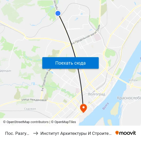 Пос. Разгуляевка to Институт Архитектуры И Строительства Волггту map