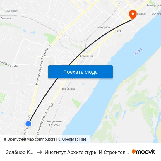 Зелёное Кольцо to Институт Архитектуры И Строительства Волггту map