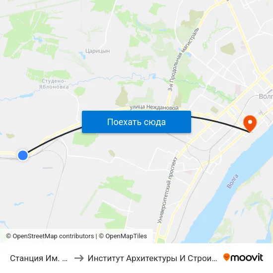 Станция Им. Горького to Институт Архитектуры И Строительства Волггту map