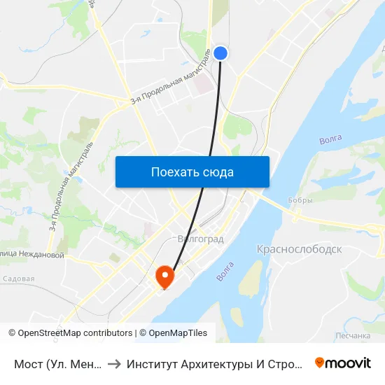 Мост (Ул. Менделеева) to Институт Архитектуры И Строительства Волггту map