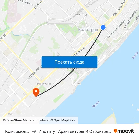 Комсомольская to Институт Архитектуры И Строительства Волггту map