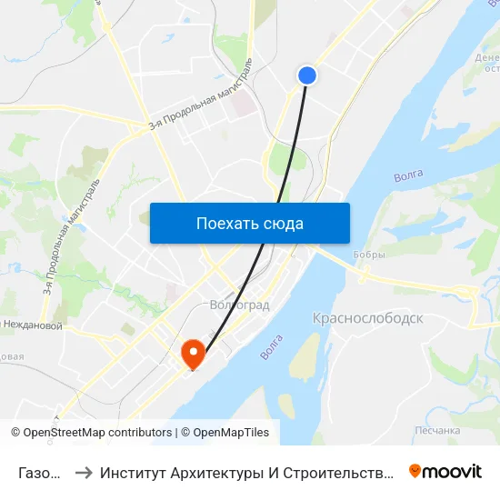 Газовая to Институт Архитектуры И Строительства Волггту map