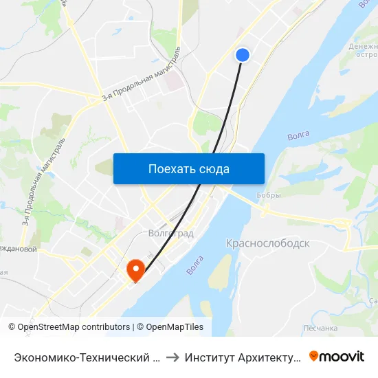 Экономико-Технический Колледж (Проспект Металлургов) to Институт Архитектуры И Строительства Волггту map