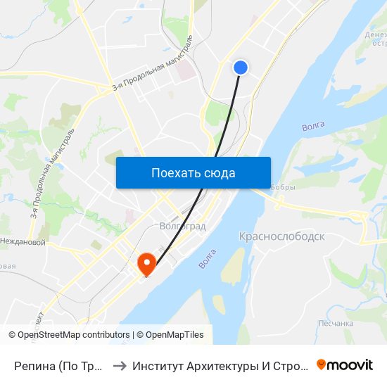 Репина (По Требованию) to Институт Архитектуры И Строительства Волггту map