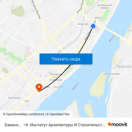 Бакинская to Институт Архитектуры И Строительства Волггту map