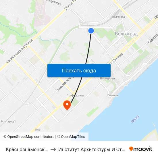 Краснознаменская (Трамвай) to Институт Архитектуры И Строительства Волггту map