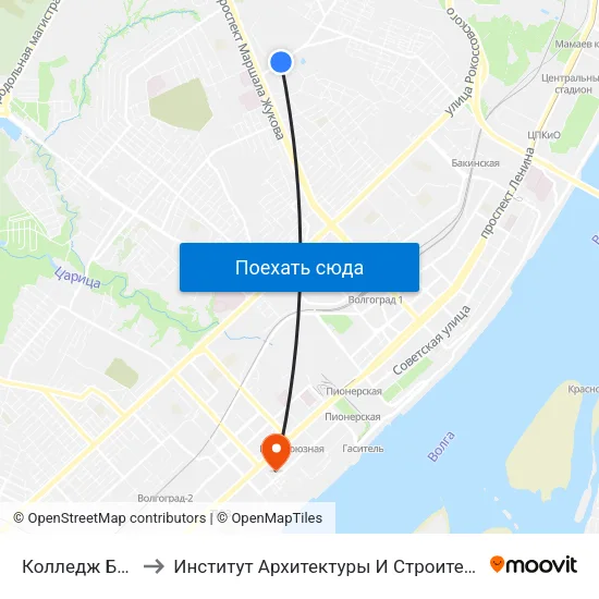 Колледж Бизнеса to Институт Архитектуры И Строительства Волггту map