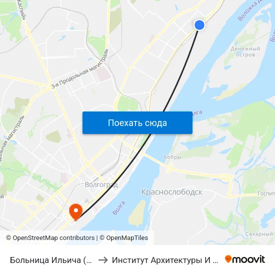 Больница Ильича (Проспект Ленина) to Институт Архитектуры И Строительства Волггту map